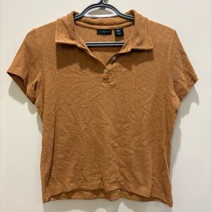 Tahari Short Sleeve Polo Top - Caramel Brown